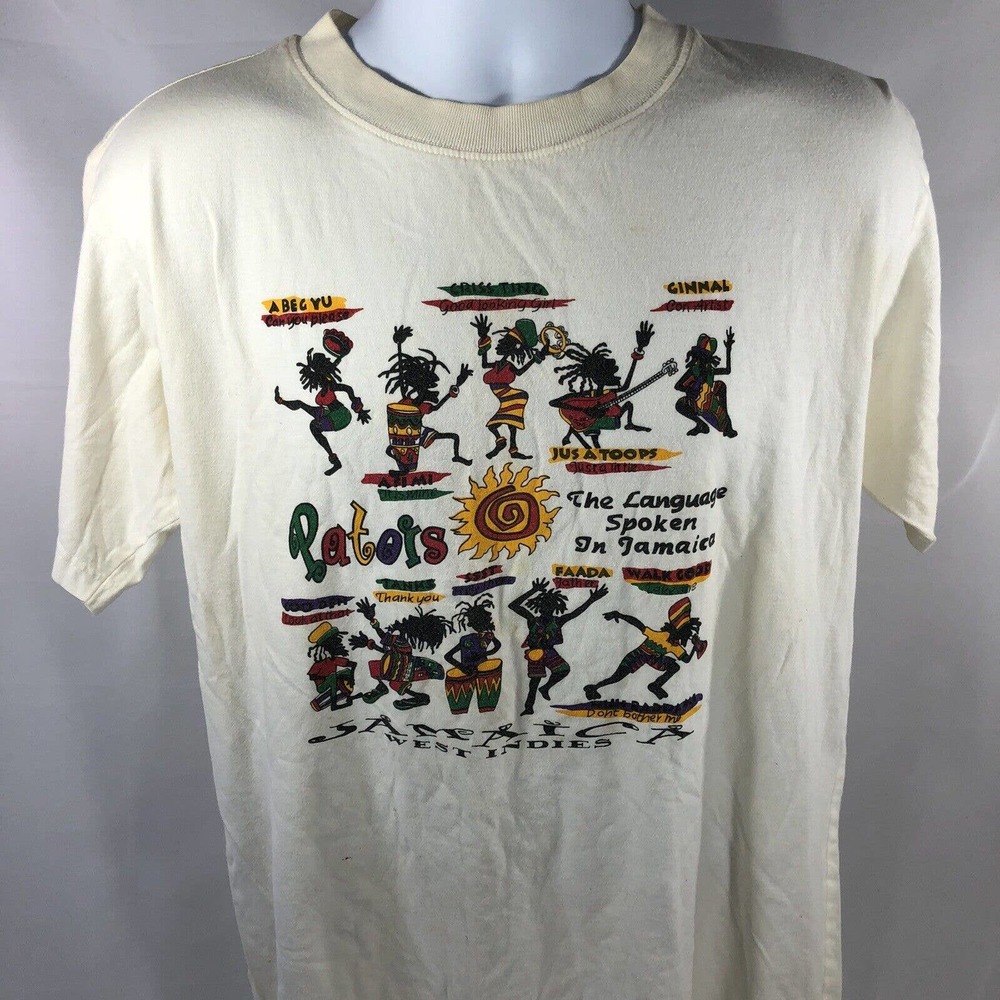 Vintage Jamaica West Indies T-Shirt Short Sleeve Large By Divi Creations Stained